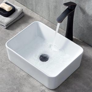 14 x 10 Inch Small Bathroom Vessel Sink, 14 Inch White Above Counter Rectangular Ceramic Vessel Sink, Modern Porcelain Small Above Countertop Art Basin Vanity Sink Lavatory Wash Hand Basin
