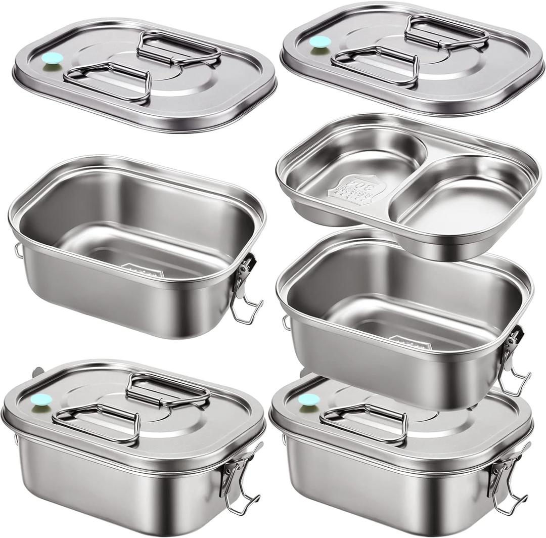 2 Pieces Metal Bento Box for Adults Metal Lunch Box Stainless Steel Bento Containers Leakproof Dual Tiers Lunch Container With Airtight Valve Handle Dishwasher Safe(Medium)