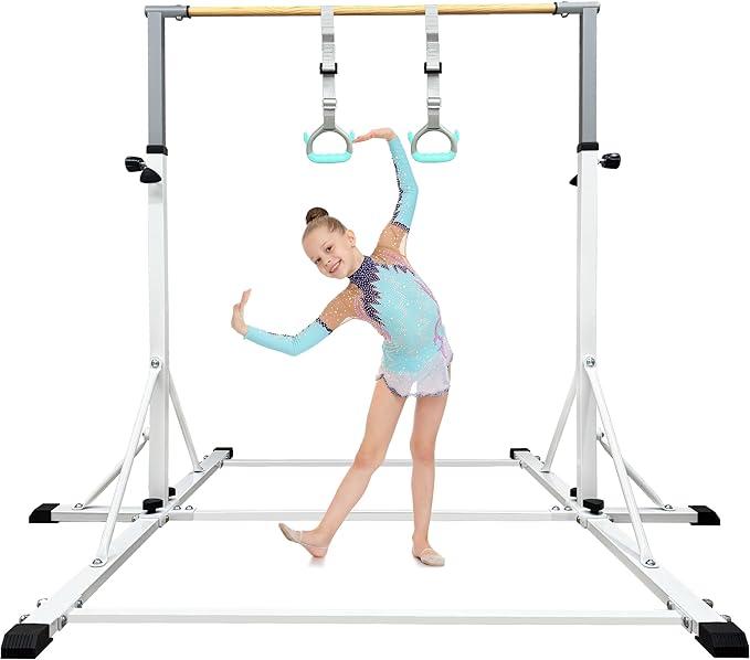 86 York Gymnastics Bar for Kids Ages 3-20, 5FT Base Length, 42" to 63" Adjustable Height, Horizontal Bar, Kip Bar for Gymnast, Gymnastic Training Equipment for Home, Gym Center