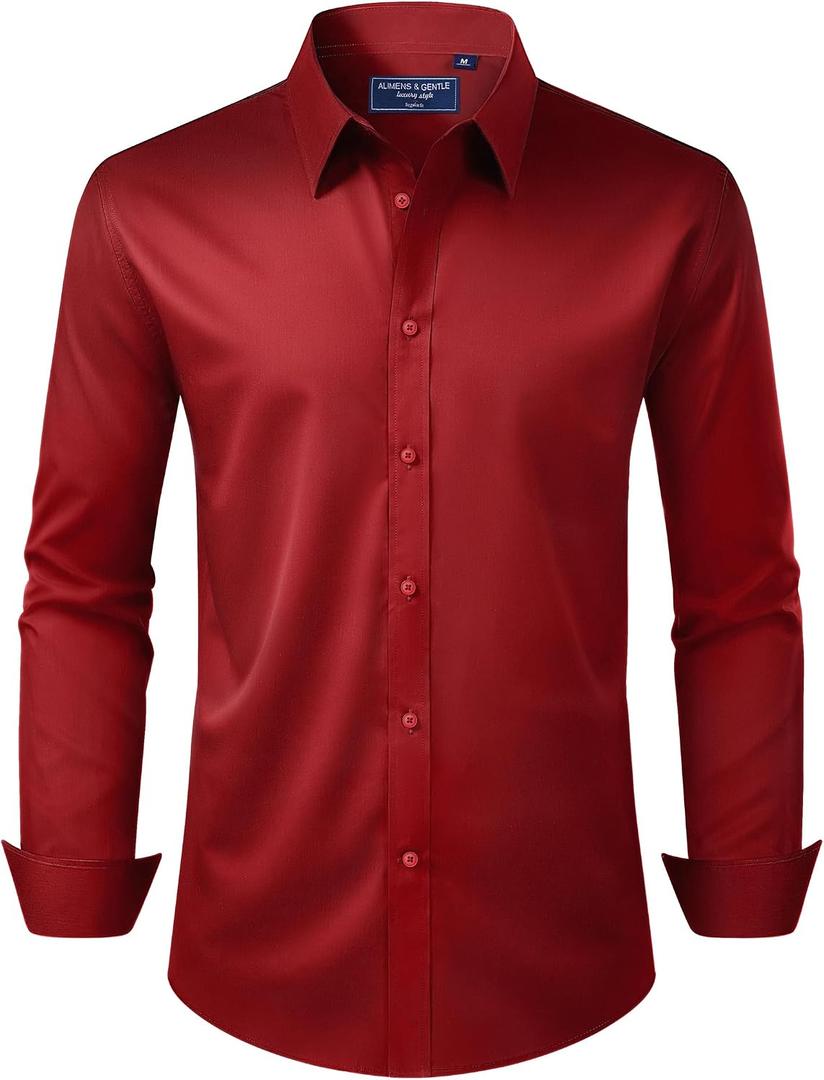Alimens & Gentle Men's Dress Shirt Regular Fit Stretch Stain Shield Long Sleeve Solid Business Wedding Button Down Shirts 2XL