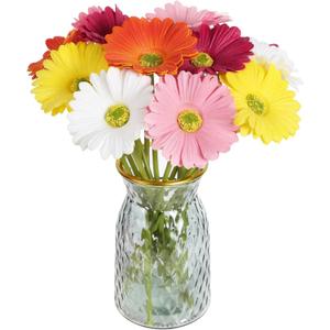 IPOPU Gerbera Daisy Artificial Flowers,20PCS Fake Daisies Artificial Daisy Flowers with Stems for Wedding Party Office Home Decorations(Mixcolor)