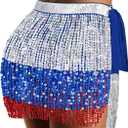 qikqik Sequin Skirt for Women Sparkly Skirt Tassel Skirts Halloween Sequin Fringe Skirts Belly Dance Glitter Rave Outfit Wrap