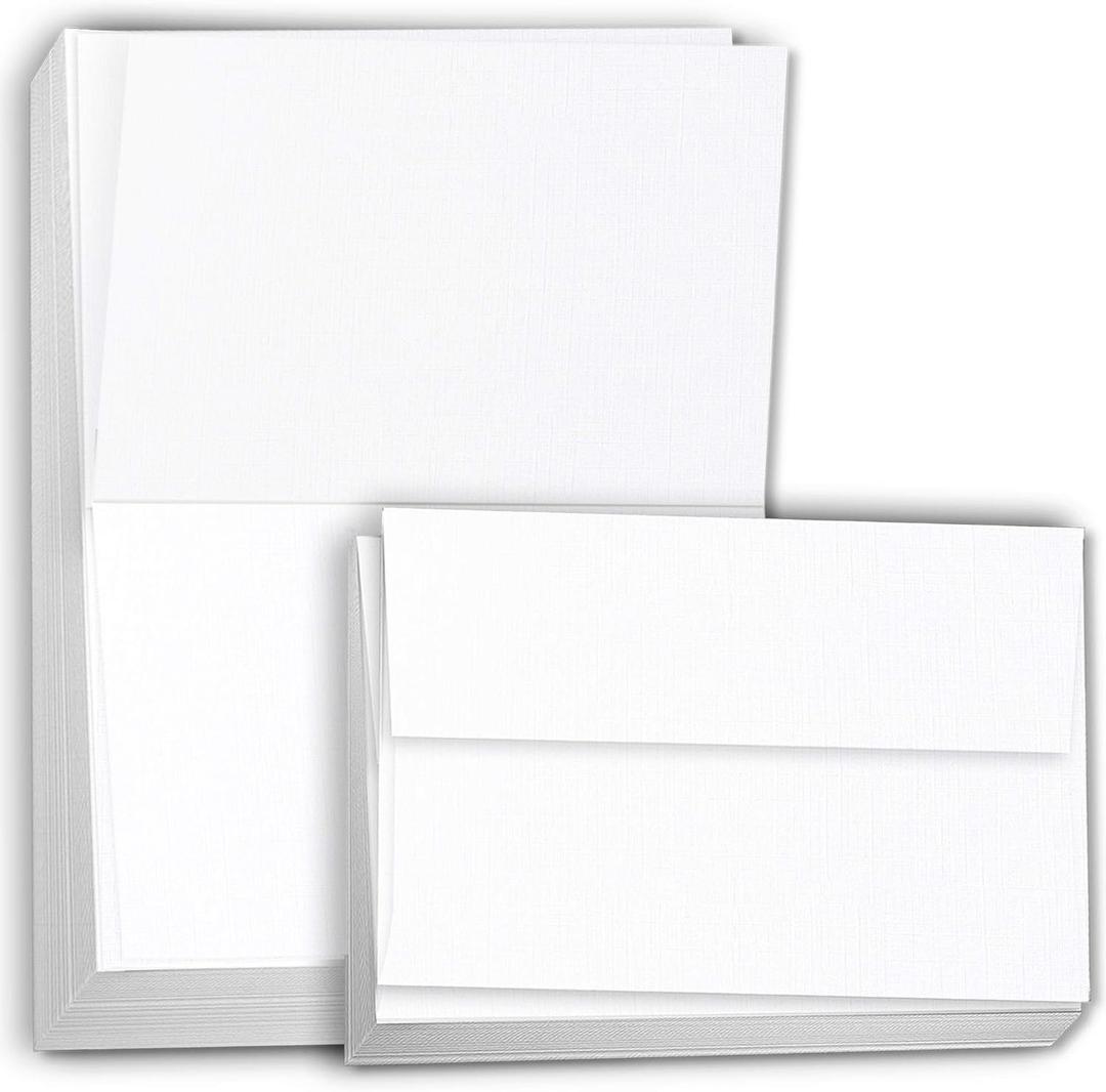 Hamilco Linen Card Stock Folded Blank Cards with Envelopes 5x7 - Scored Linen Cardstock Paper 80lb Cover - 100 Pack