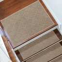 COSY HOMEER Stair Landing Rug Non-Slip 20"x32" Stair Treads for Wooden Steps,Washable Peel and Stick Stair Treads Matching Mats,Pet Friendly Soft Reusable Stair Landing Mat for Kids and Elders,Beige