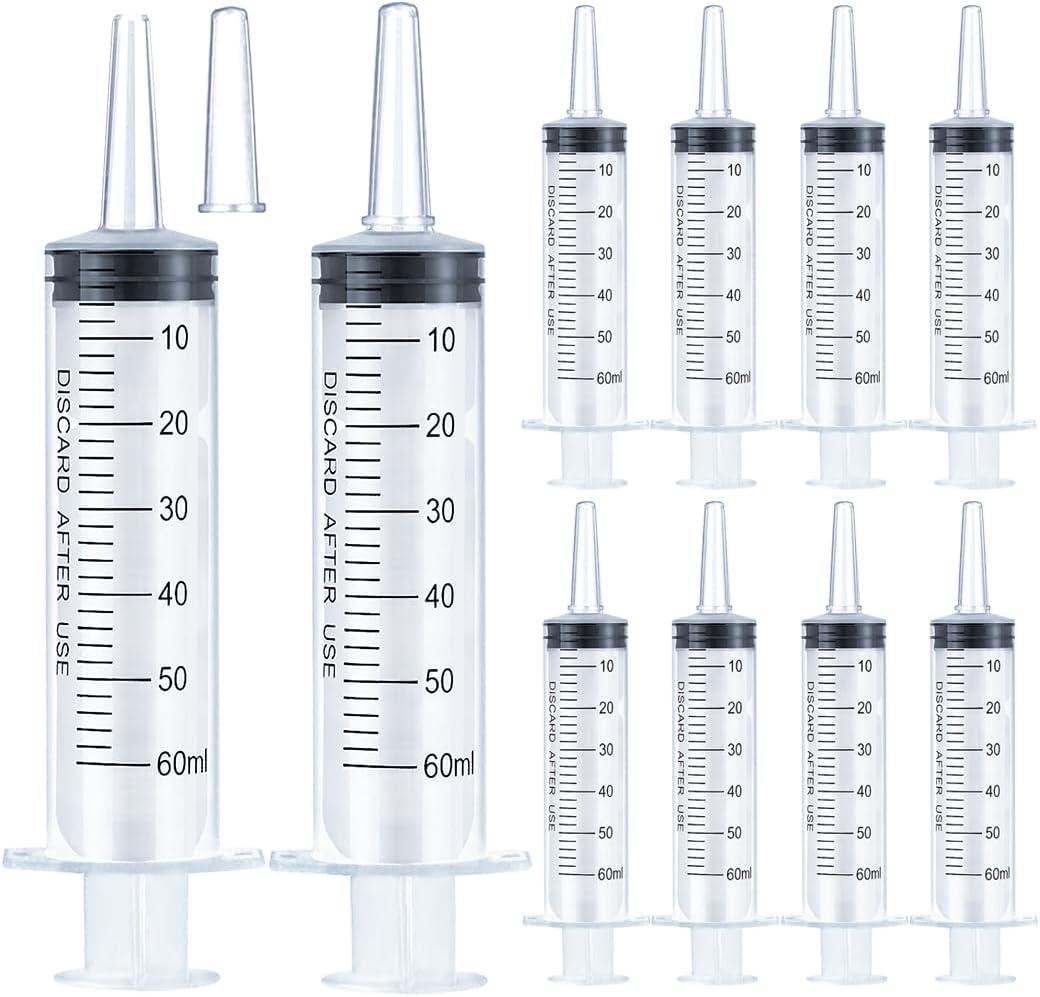 60ml Syringe for Liquid, Oral, Scientific Labs, Measurement, Dispensing, Catheter Tip with Cap- 10 Pack 60ml Syringes