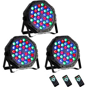 3-Pack DJ Stage Light for Parties LED Par Lights | 36LED, RGB, 9-Mode, Sound Activated, DMX Control, Uplighting for Wedding Club Christmas Disco Party Light
