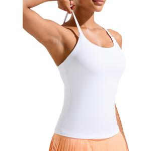 RUNNING GIRL Yoga Tank Tops for Women Built in Shelf Bra B/C Cups Strappy Back Activewear Workout Compression Tops (White, M)