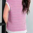 Dokotoo Women's Summer Short Cap Sleeve Sweaters Tops Casual Striped Color Block V Neck Polo Knit Shirts Blouses (Pink, XL)