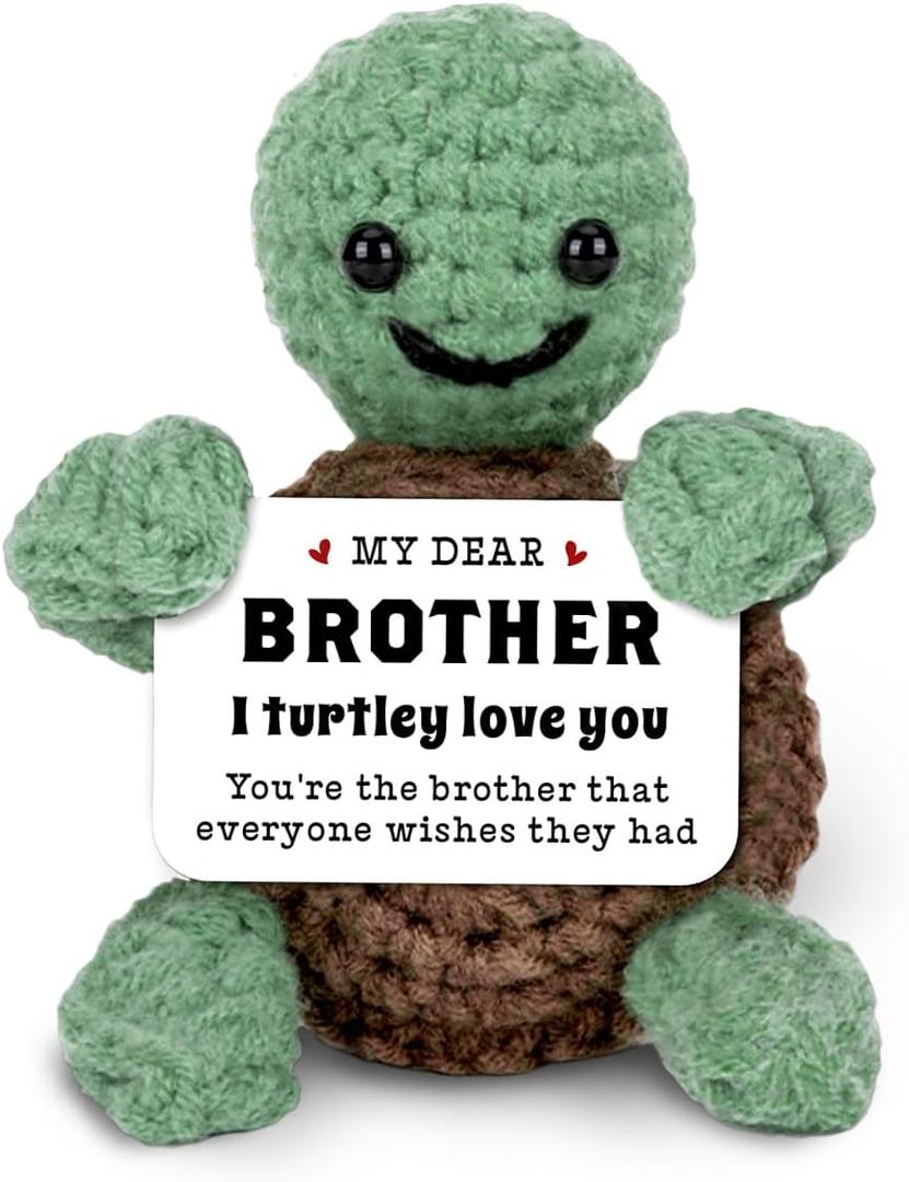 3 x Brother Crochet Turtle Gift - Funny Mini Handmade Turtle from Sister, I Love You Stuffed Animal, Cute Birthday Present for Men, Boys, Friends