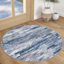 SIILOOM 3' Washable Round Rug for Entryway, Navy Blue Gray Neutral Multi Soft Non-Slip Area Rugs Modern Abstract Low-Pile Carpet, Neutral Vintage Circle Rugs for Living Room Dining Bedroom Foyer