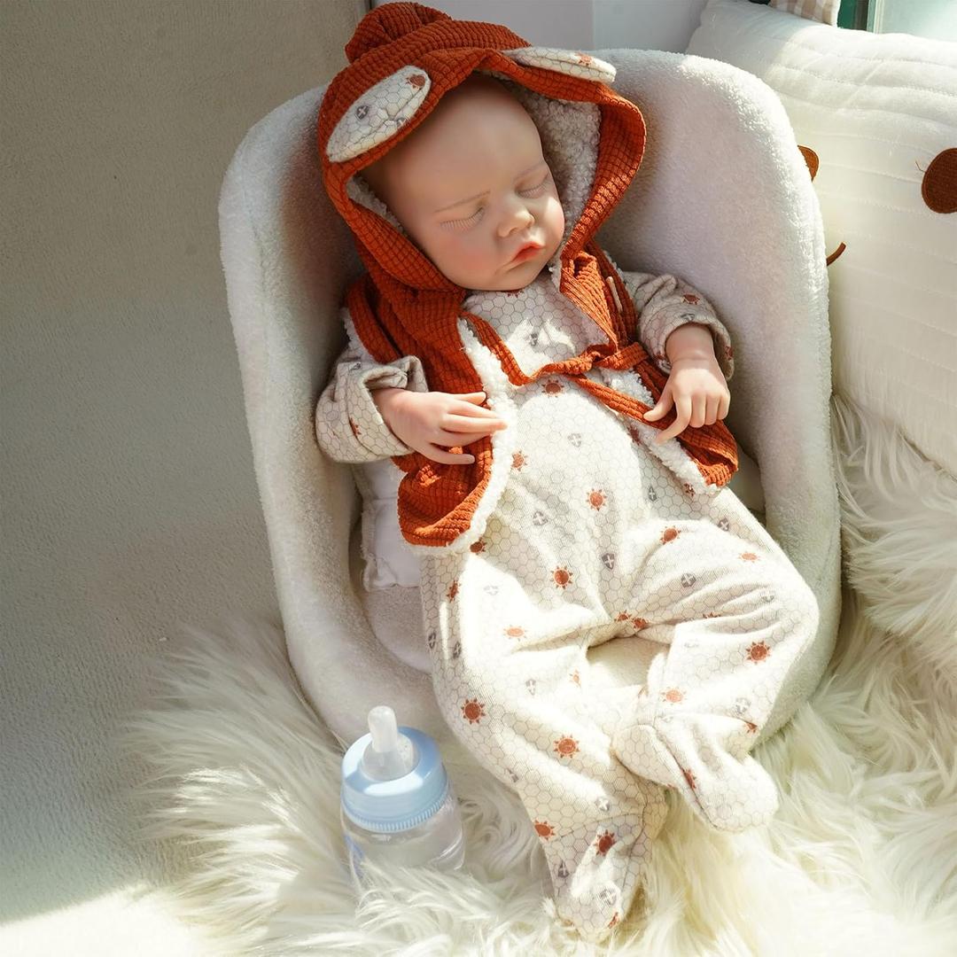 Full Silicone Baby Dolls,18.2 in Silicone Realistic Newborn Baby Doll, Non Vinyl 1:1 Lifelike Reborn Sleeping Dolls (Emma-Ivory)
