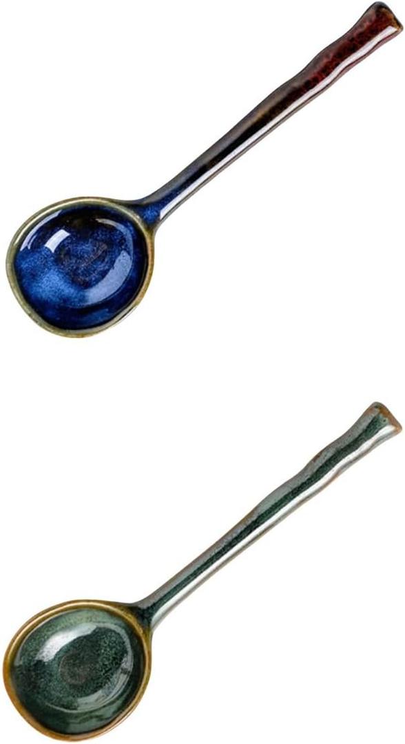 2 PCS of couple ceramic spoon, suitable for afternoon tea and coffee stirring, dessert spoons, handcrafted ceramic soup spoon, size 6.6 * 1.9 in (17 * 5 cm) (solid colors)