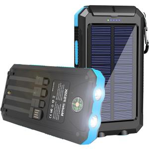 YELOMIN Solar Charger, 20000mAh Portable Type-C Solar Power Bank with 4 Cables, Waterproof Battery Pack, Outdoor External Backup Power Charger Six Outputs/LED Flashlights, Perfect for Camping Travel (Blue)