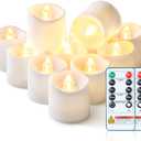 Homemory 24Pack 400+Hour Remote Control Flameless Candles, 2/4/6/8H Timer Led Votive Candles, Battery Operated Tea Lights for Wedding Table Centerpiece, Holidays, Halloween Pumpkins, Christmas Decor (White Base (Warm White Light))