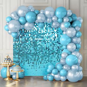 Shimmer Wall Backdrop Lake Blue Wall Panels 24Pcs Square Sequin Shimmer Wall Backdrop Decoration for Birthday Party,Wedding, Anniversary
