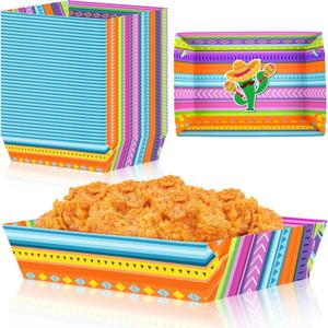 50 Pack Cinco De Mayo Party Decorations - Paper Food Trays Mexican Disposable Serving Fiesta Plates for Birthday Supplies (Chroma)
