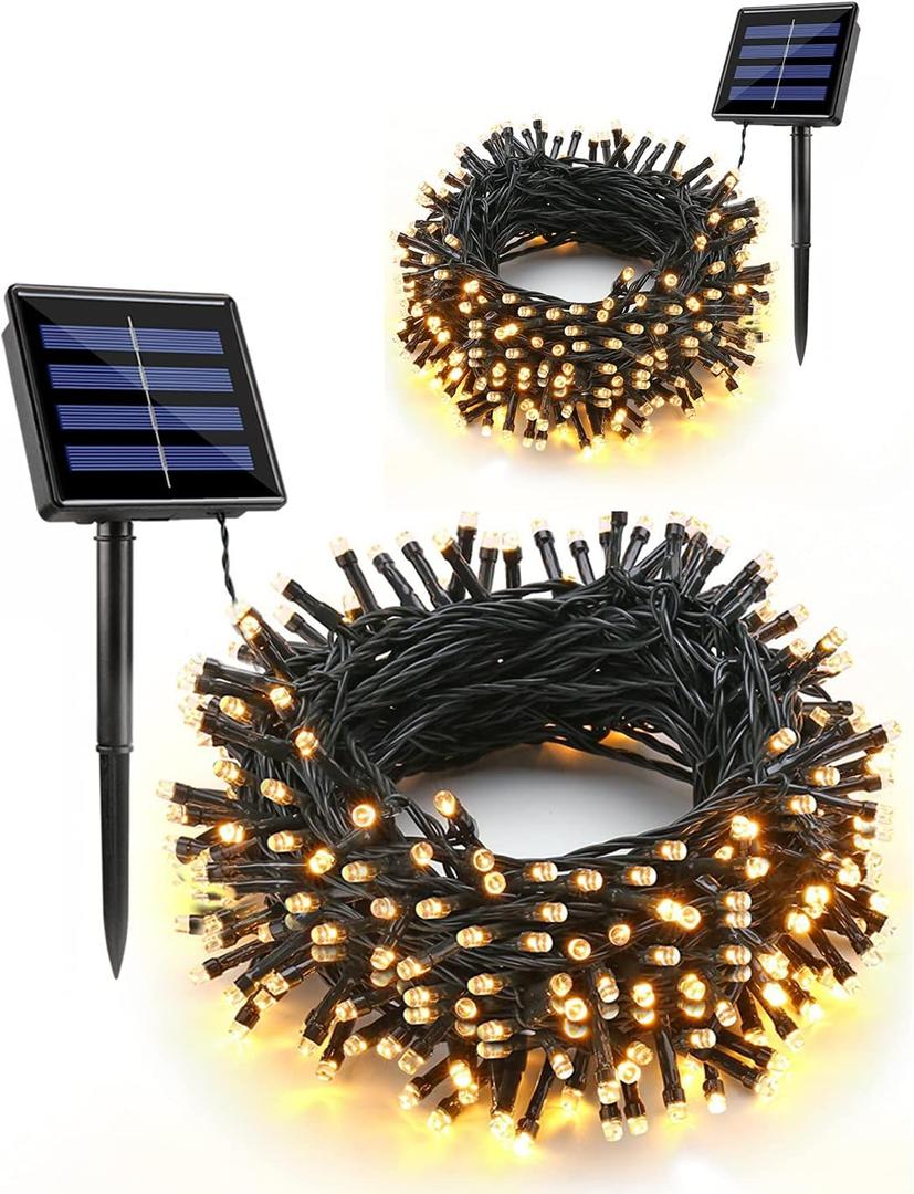 Flacchi Christmas Lights Solar 2 Pack Total 144ft 400 LED 8 Modes Outdoor String Lights Waterproof Solar Fairy Lights for Garden, Patio, Fence, Balcony,Backyard, Outdoors (Warm White)