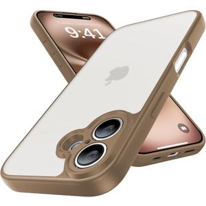 Shockproof for iPhone 16 Case, [Full Camera Protection] [Military-Grade Drop Protection] Protective Anti-Yellow Slim Translucent Matte Skin-Friendly for iPhone 16 Phone Case, Brown