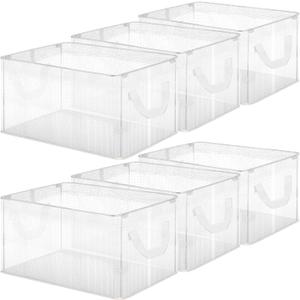 6 Pack Storage Baskets for Shelves, Closet Storage Bins Shelves Decorative Collapsible Baskets with Handles Clear Plastic Closet Organizers for Organizing Shelves Wardrobe Office Clothing Books
