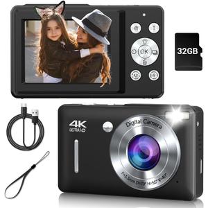 Digital Camera, 44MP Compact Camera, FHD 1080P Point and Shoot Digital Cameras with 16X Zoom, Face Detect, Smile Capture, Anti Shake, for Boys Girls Teens Gifts(Black)