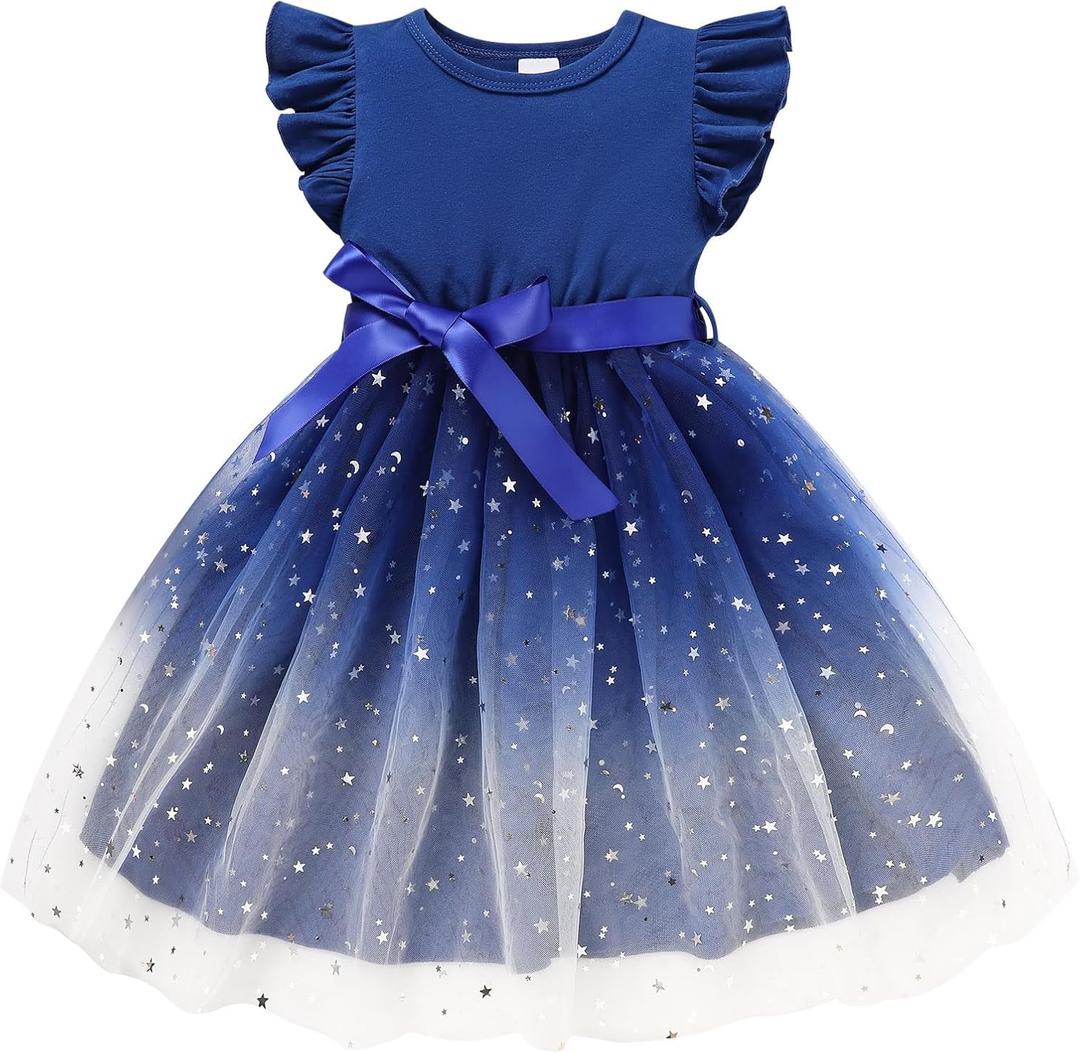 Sinhoon Toddler Girl Tulle Dress Summer Ruffle Sleeveless Baby Girl Fashion Casual Dresses (4T, Royal Blue)