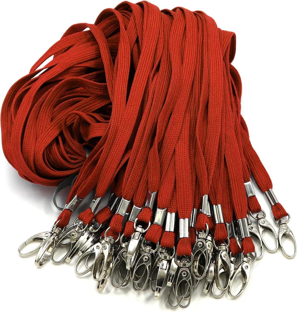 Bird Fiy Black Lanyard 100 Pack Bulk Lanyards for Id Badges Holders Each Lanyard 17 Inch with 360 Swivel Hook (Red)