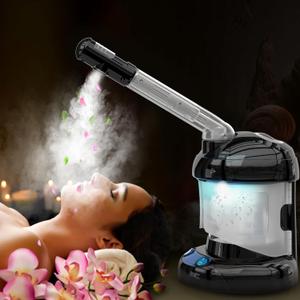 Kingsteam Facial Steamer - Ozone Steamer with Extendable Arm - Professional Nano Ionic Facial Steamer for Deep Cleaning - Portable for Personal Care Use at Home or Salon (Black)