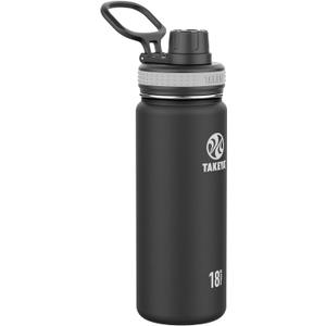 Takeya Originals 18 oz Vacuum Insulated Stainless Steel Water Bottle with Spout Lid, Black