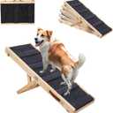 2025 Upgraded Adjustable Dog Ramp 34.65" Foldable Wooden Pet Ramp with 5 Heights 10-19.5"  Non-Slip Carpet & Carry Handle for Bed, Couch, Car, and Outdoor Use