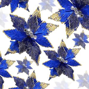 4 x Norme 18 Pcs 3 Size Velvet Christmas Poinsettia Flowers Glitter Artificial Poinsettia Flowers with Stems Christmas Tree Ornaments for Xmas Tree Wreath Wedding New Year Holiday Decor(Blue)