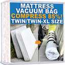 Mattress Vacuum Bag for Moving, Vacuum Seal Mattress Bag for Memory Foam or Inner Spring Mattresses, Compression and Storage for Returns, Leakproof Valve and Double Zip Seal (Twin/Twin-XL) (Clear)