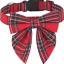 ADOGGYGO Christmas Dog Collar with Bow, Adjustable Cotton Red Plaid Bowtie Dog Christmas Collars for Small Medium Large Dogs Pets (Medium, Xmas)