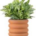 Navaris Ripple Terracotta Outdoor Plant Pot - Ribbed Design, Modern Style with Removable Base Drainage