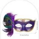 Halloween Masquerade Masks for Women - 2025 Peacock Feather Mask for Men Couples, 1920s Venetian Eyemask for Party (Gold and Purple)