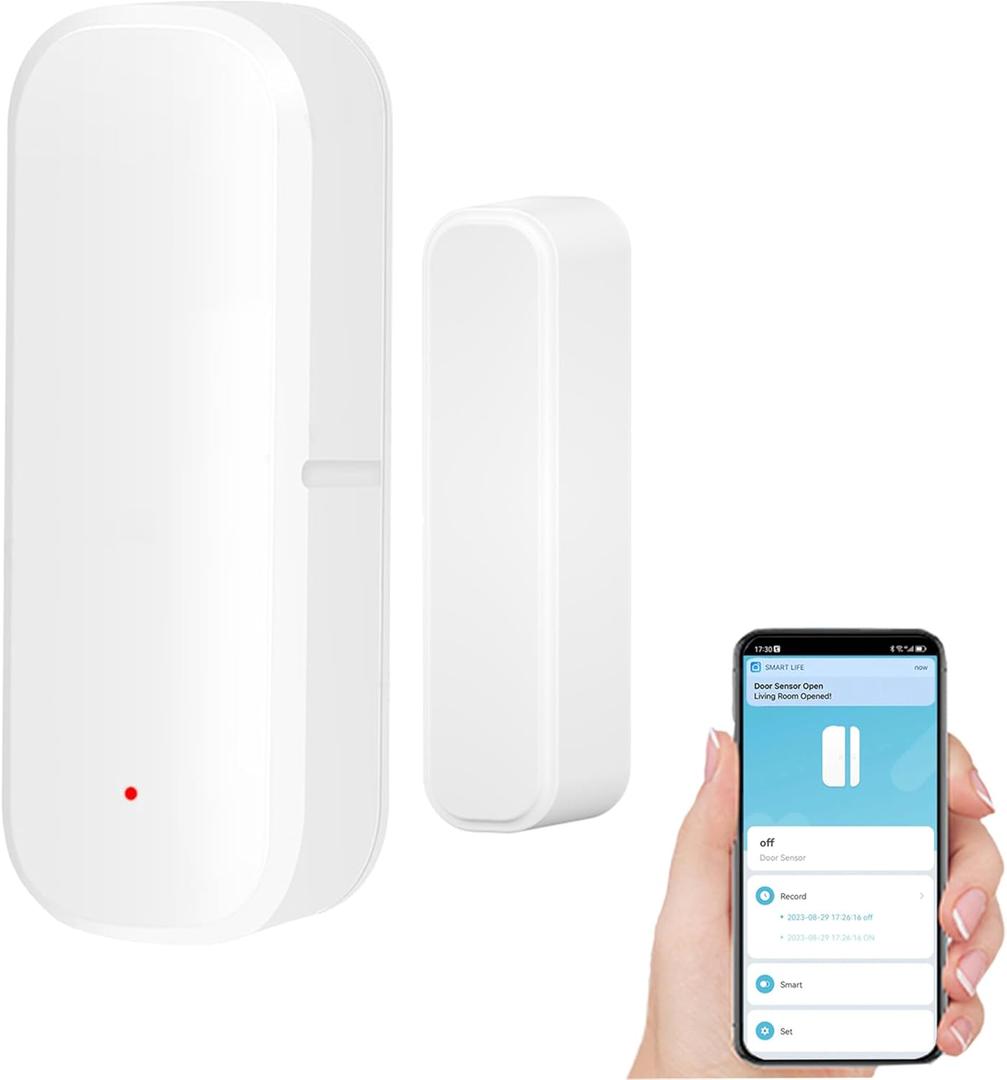 Smart WiFi Door Sensor: Wireless Window Sensor with App Notification Alert, Tuya Door Open Contact Sensor for Home Security, No Hub Required, Compatible with Alexa Google Assistant (1-pack)