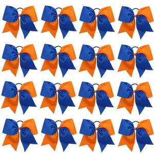 16PCS 8" Large Cheer Hair Bows Ponytail Holder Elastic Band Handmade for Cheerleading Teen Girls College Sports (16 Pcs) (Royal Blue/Orange)