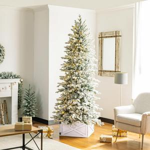 Glitzhome 22" L White Wooden Tree Collar Tree Stand Cover Decorative Christmas Tree Skirt Collar for 7.5ft Tree Christmas Decoration