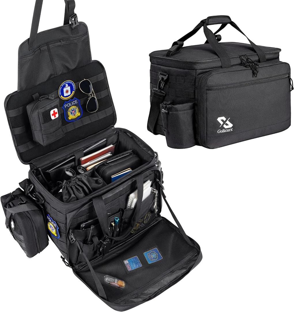 Golkcurx Patrol Bag for Law Enforcement Police Gear, Water-resistant Front Seat Organizer with Adjustable Modular Interior & MOLLE System, Heavy Duty Duty Bag for Patrol Officers Security, Black