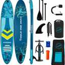 PIYODEA Paddle Board, Inflatable Paddle Board, Blow Up Paddle Board, Super Wide 10'6" Non Slip EVA, Sup Board with Removable Fins, Adjustable Paddle, Pump, Shoulder Strap, Leash, Turquoise