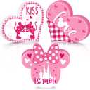 3 Pieces Valentine's Day Mouse Table Signs, Heart Shape Wood Love Sign Decor, Be Mine Romantic Sweet Home Centerpiece Freestanding Wooden Table Decoration for Wedding Anniversary Party Pink
