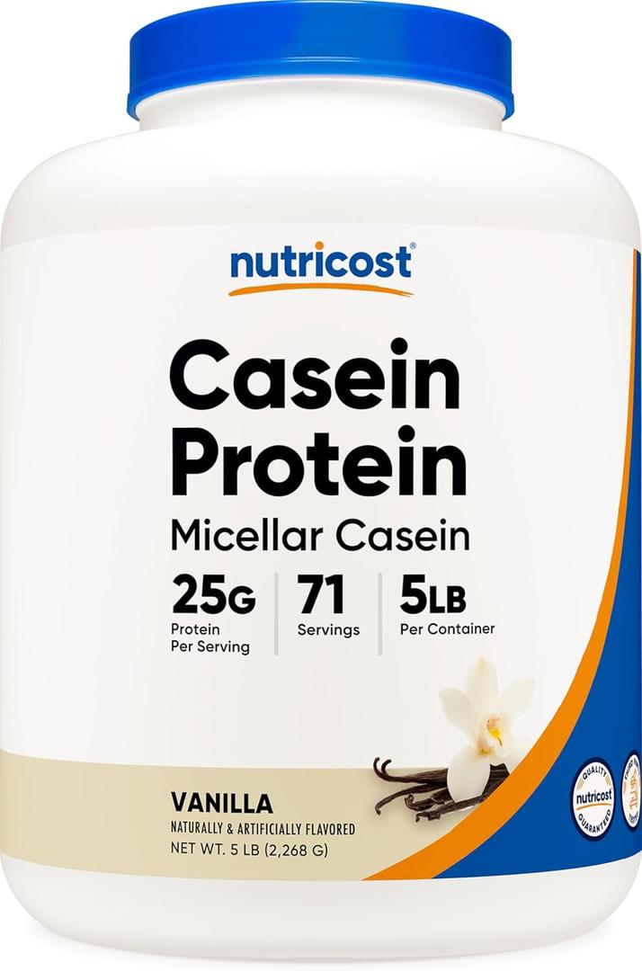 Nutricost Casein Protein Powder 5lb Vanilla - Micellar Casein, Gluten Free, Non-GMO (5 Pound (Pack of 1))