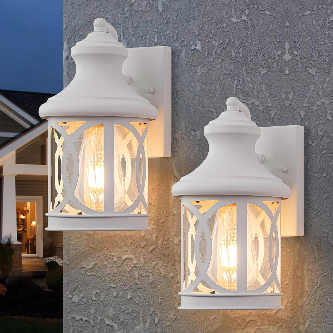 2-Pack Outdoor Wall Lights, Porch Lights, Waterproof Outdoor Wall Sconce, Exterior Light Fixture White with Clear Glass Shade for Garage Patio Front Door Balcony