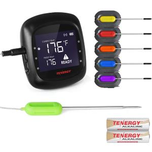 Tenergy Solis Digital Meat Thermometer, APP Controlled Wireless Bluetooth Smart BBQ Thermometer w/ 6 Stainless Steel Probes & Carrying Case, Cooking Thermometer for Grill & Smoker