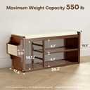 Solid Wood Shoe Bench with Leather Cushion, Shoe Storage Organizer with Side Holder, Shoe Rack Bench for Entryway, Hallway, Living Room, Mudroom, Holds Up to 600lb (Walnut, 31.5"Wx12.6"Dx18.9"H)