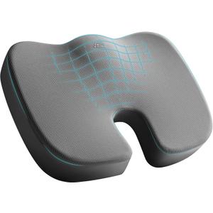 Skechers Memory Foam Seat Cushion, Office Chair Cushion for Tailbone Pain Relief, Butt Pillow for Office Chair, Car seat Cushion, Computer Desk, Long Sitting Office Workers, and Car Drivers, Grey