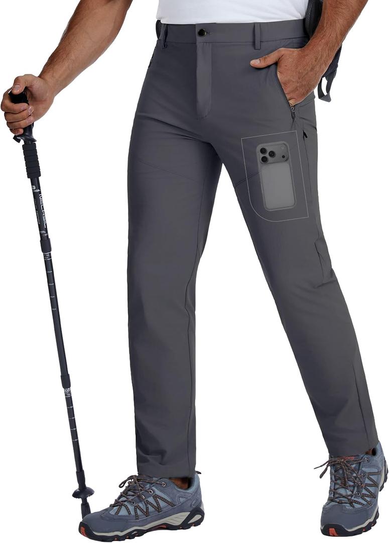 BLUE CHILL Mens Hiking Pants with 4 Zipper Pockets | Lightweight Outdoor Hiking Quick Dry Waterproof Travel (Gray)