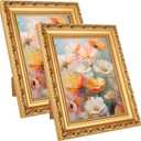 8x10 Inch Vintage Picture Frame with Glass 2 Pack Antique Picture Frames Ornate Baroque Frames, Gold Frame for Canvas Painting Wall or Tabletop Display