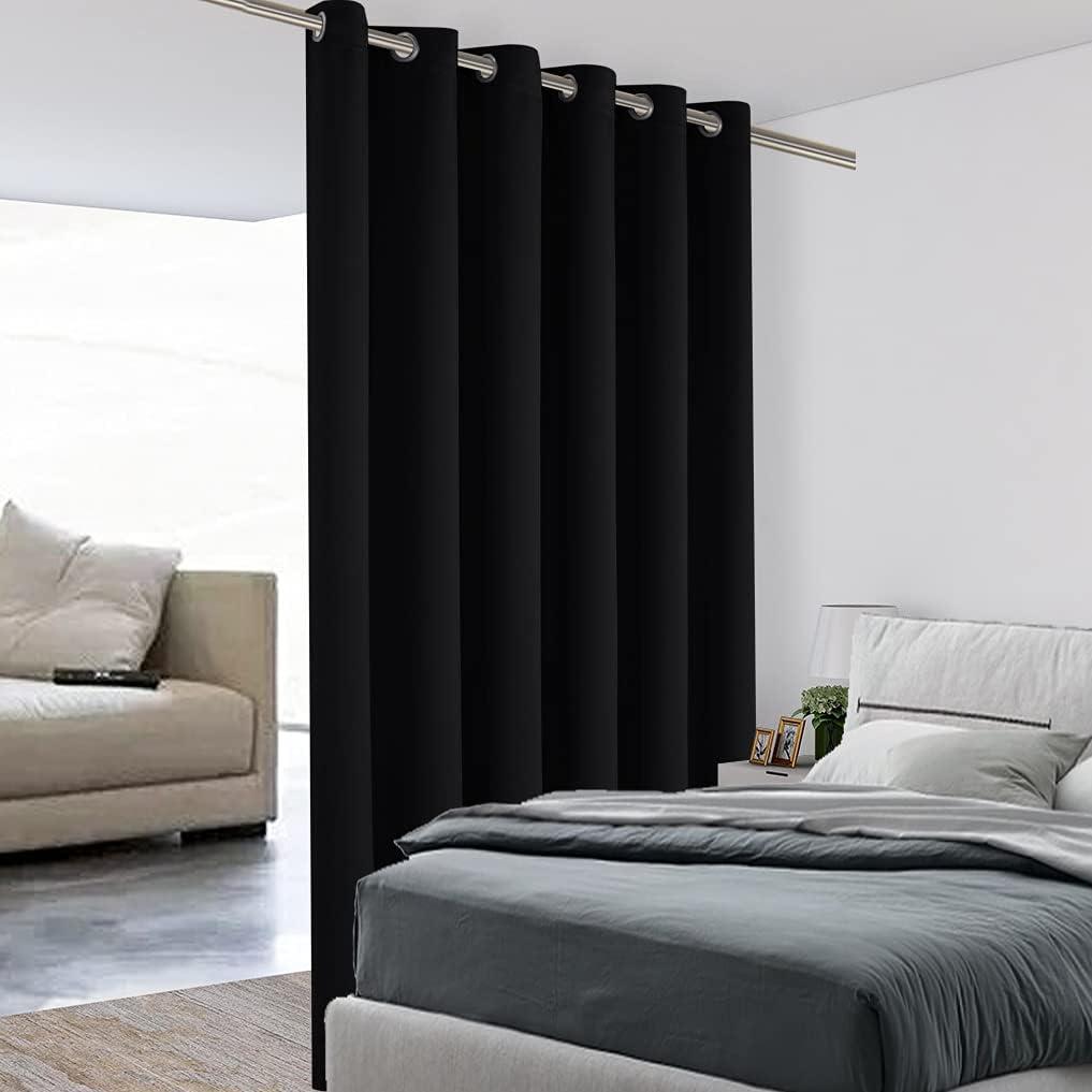 BONZER Room Divider Curtain Grommet Thermal Insulated Wide Blackout Curtains for Bedroom Living Room, 84L x 70W Inch (7L x 5.8W ft), 1 Panel, Black