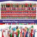 Outus 60 Pcs World Flags Pencils International Flags Pencils with Erasers 100 Day of School Pencil Multicultural Pen Country of The World Back to School Supplies for Schools First Day Labor Days