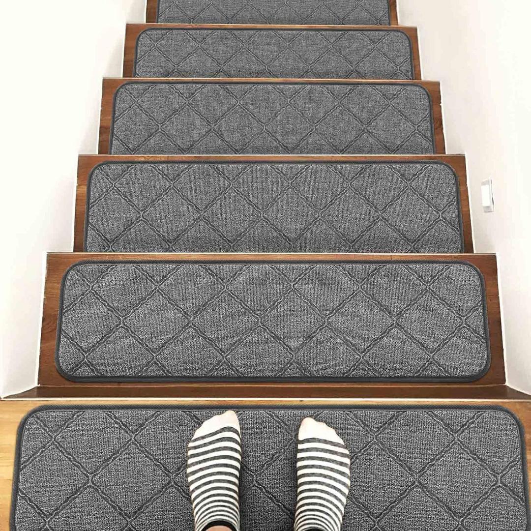 Seloom Upgraded 9 X 30 Non Slip Stair Treads for Wooden Steps Indoor,Non-Skid Stair Rug Carpet with Slip Resistant Back, Safety for Dogs,Kids and Elders,13-Pack,Grey